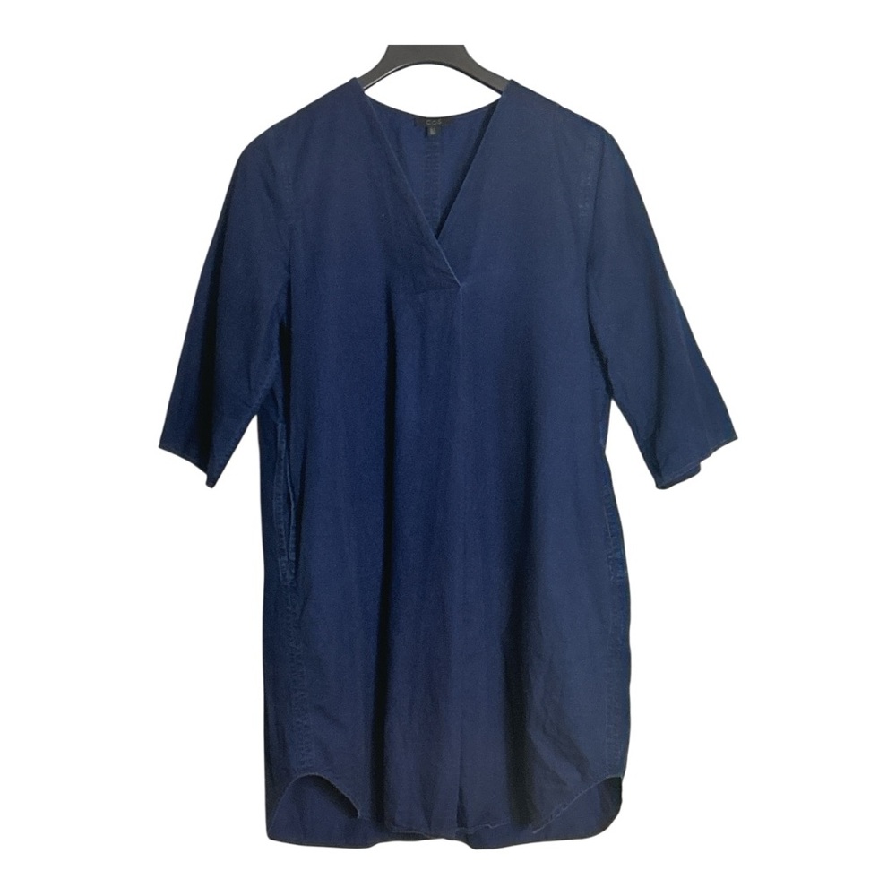COS V Neck Front Pleat Blue Shift Dress Size 8
